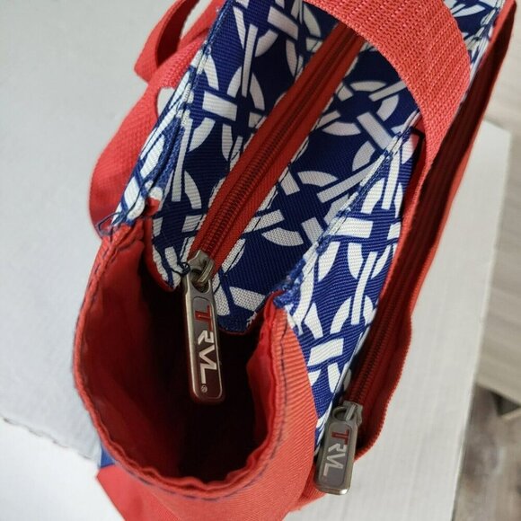 Travelon Red & Blue Geometric Travel Tote Bag With Zipper Closure & Inner Pocket - Picture 6 of 12